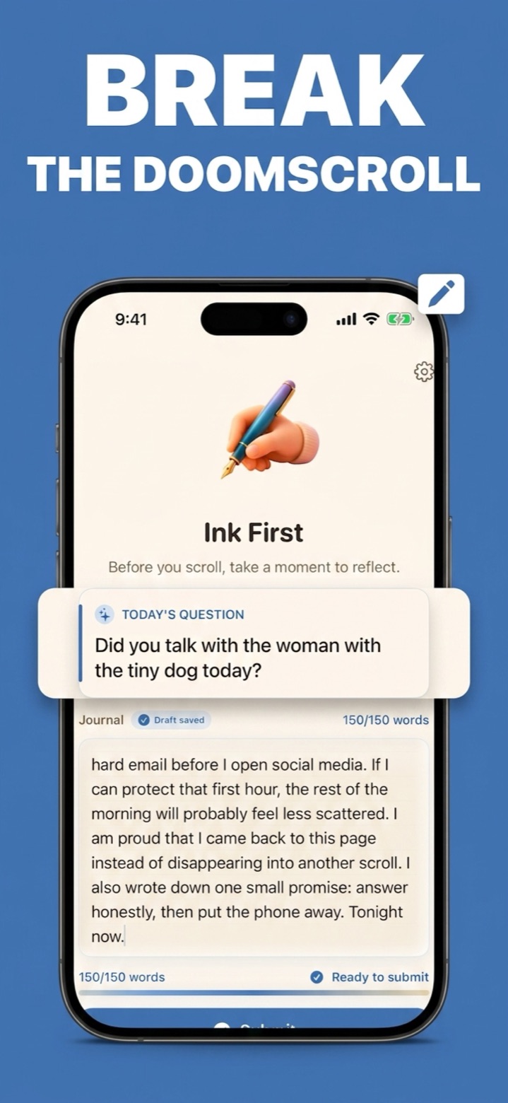 The journaling prompt: a quiet question and the user's answer